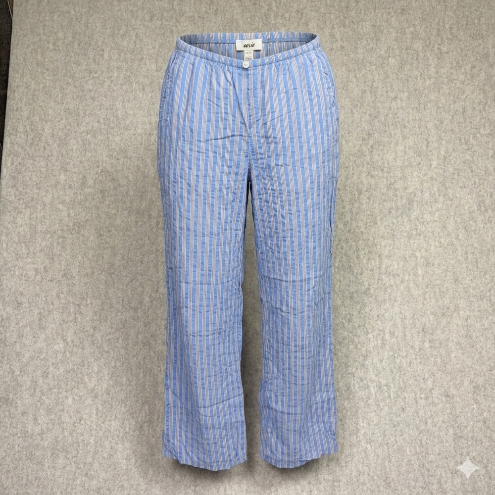 aerie XS Blue White Stripe Wide Leg Lounge Pajama Pant Button Elastic Waist